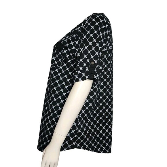 Croft & Barrow Top Womens Size XXL Black White Geometric Short Sleeve Pullover - Picture 4 of 5